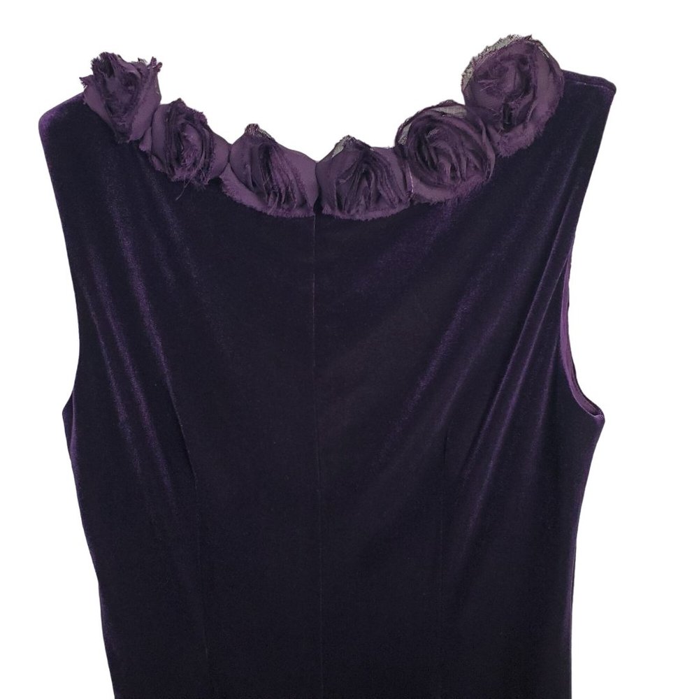 Connected Apparel Size 10 Dress Stretch Velvet Semi Fitted Rosette Trim Purple - Picture 7 of 9